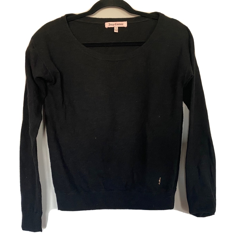 Juicy Couture Sweater Women's XS‎ Black Cashmere Round Neck Long Sleeve Sweater